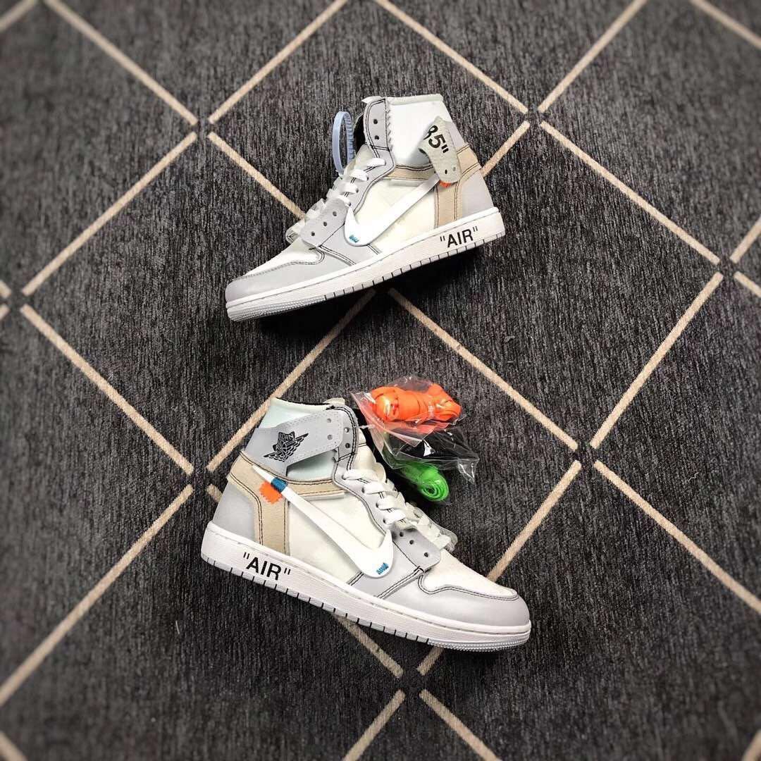 Jordan 1 High Off-White Style Sneakers in White Grey - product image from the listing.