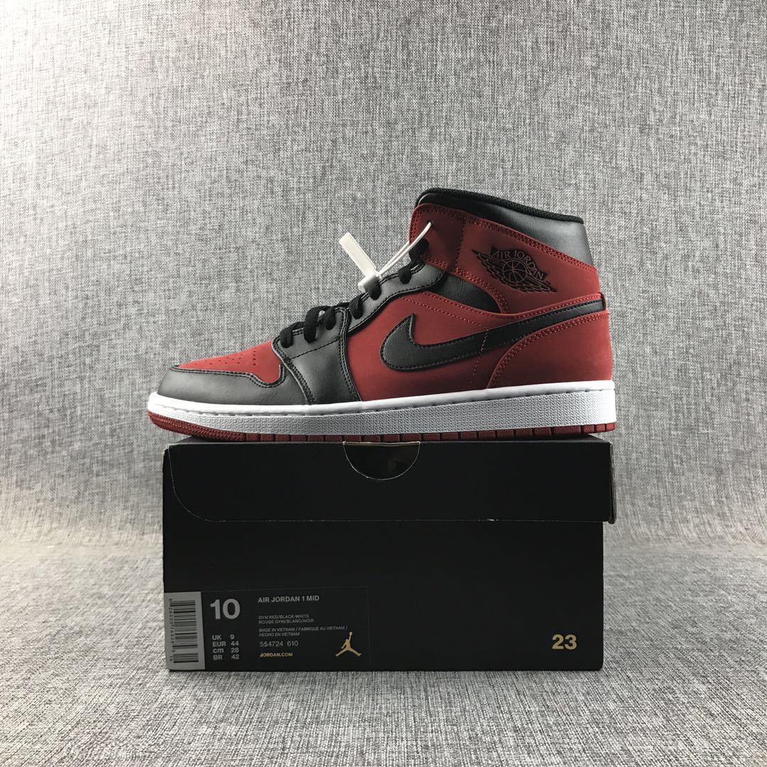 Air Jordan 1 Mid Sneakers in Red, in Black and White - product image from the listing.