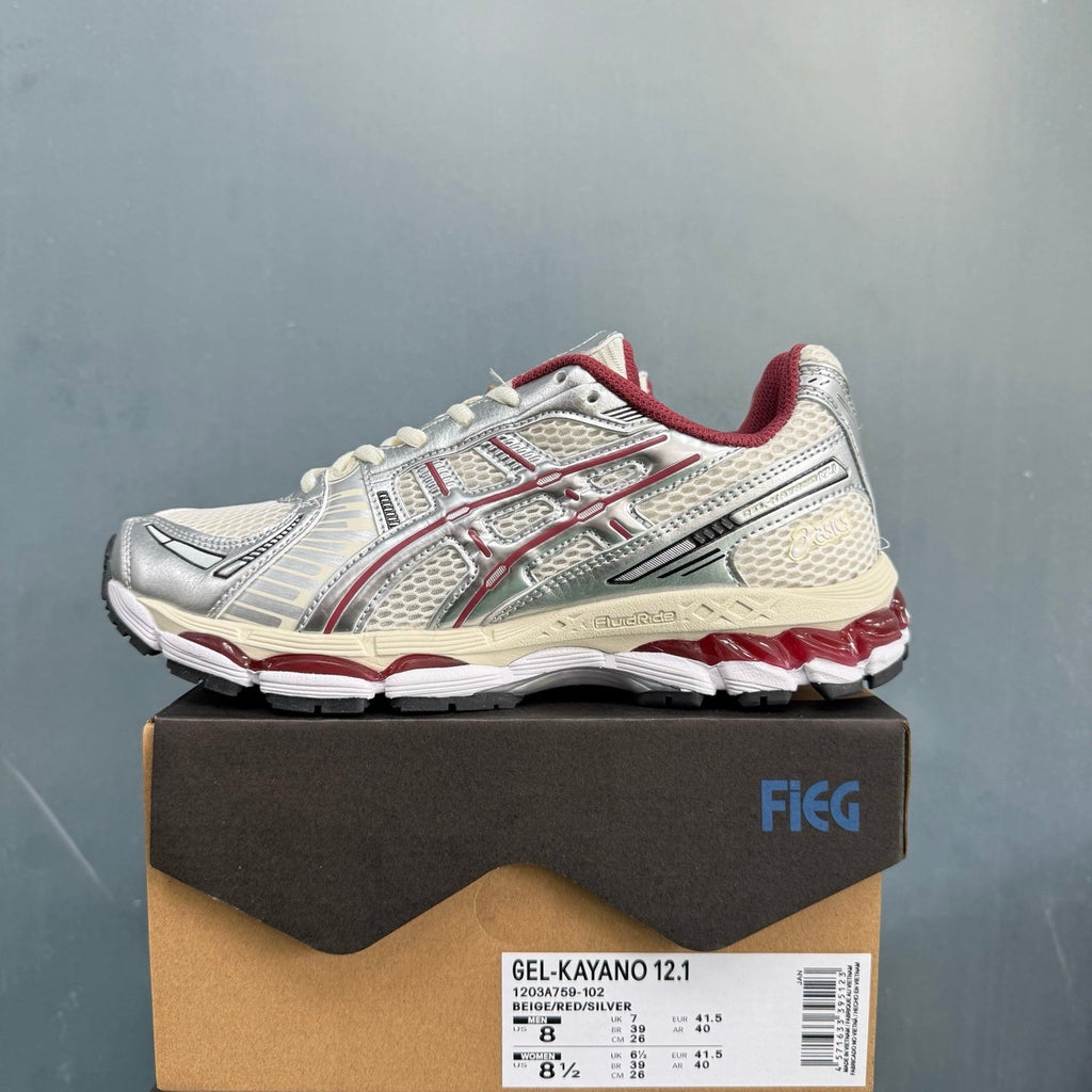 ASICS GEL-KAYANO 12.1 Sneakers in Beige Red Silver 1203A759-102 - product image from the listing.