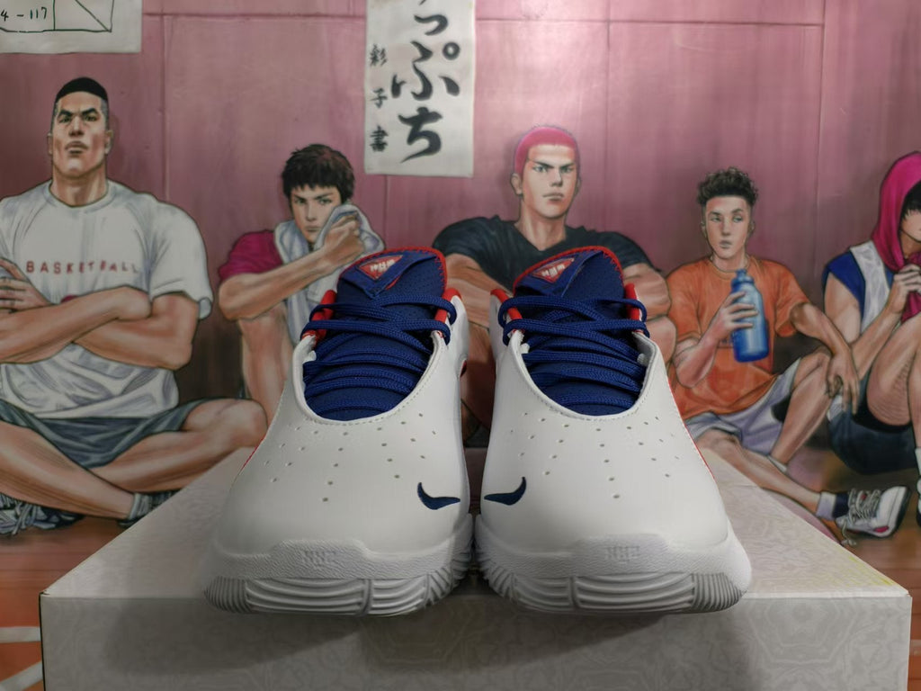 Nike Basketball Shoes in White Blue Red - product image from the listing.