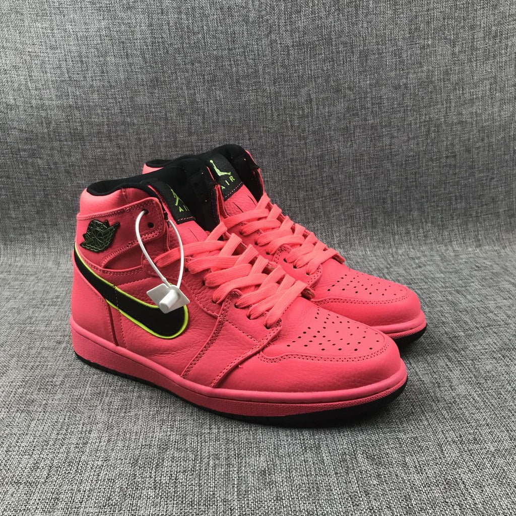 Air Jordan 1 Mid Sneakers in Pink Black Volt AQ9131-600 - product image from the listing.