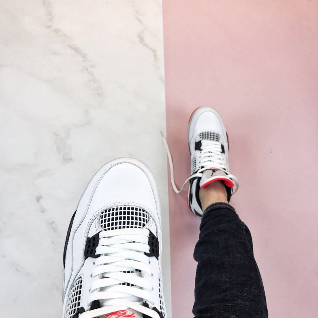 Air Jordan 4 Pale Citron Sneakers White Black Red - product image from the listing.