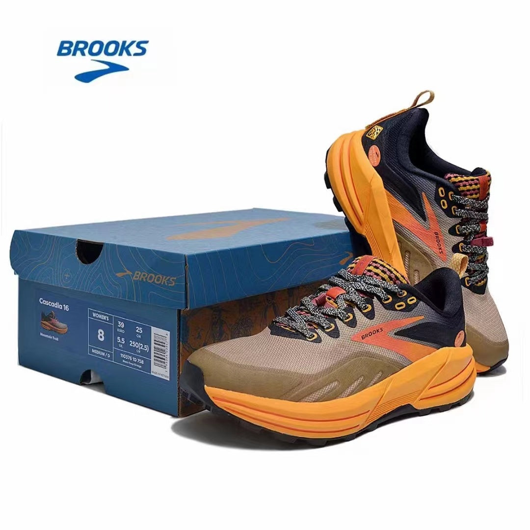 Tan and Orange Brooks Cascadia 16 Trail Running Shoes - product image from the listing.