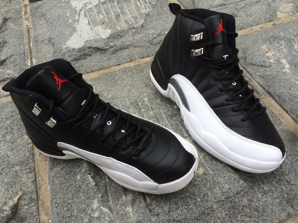 Women's Air Jordan 12 High-Top Sneakers, Black and White - product image from the listing.