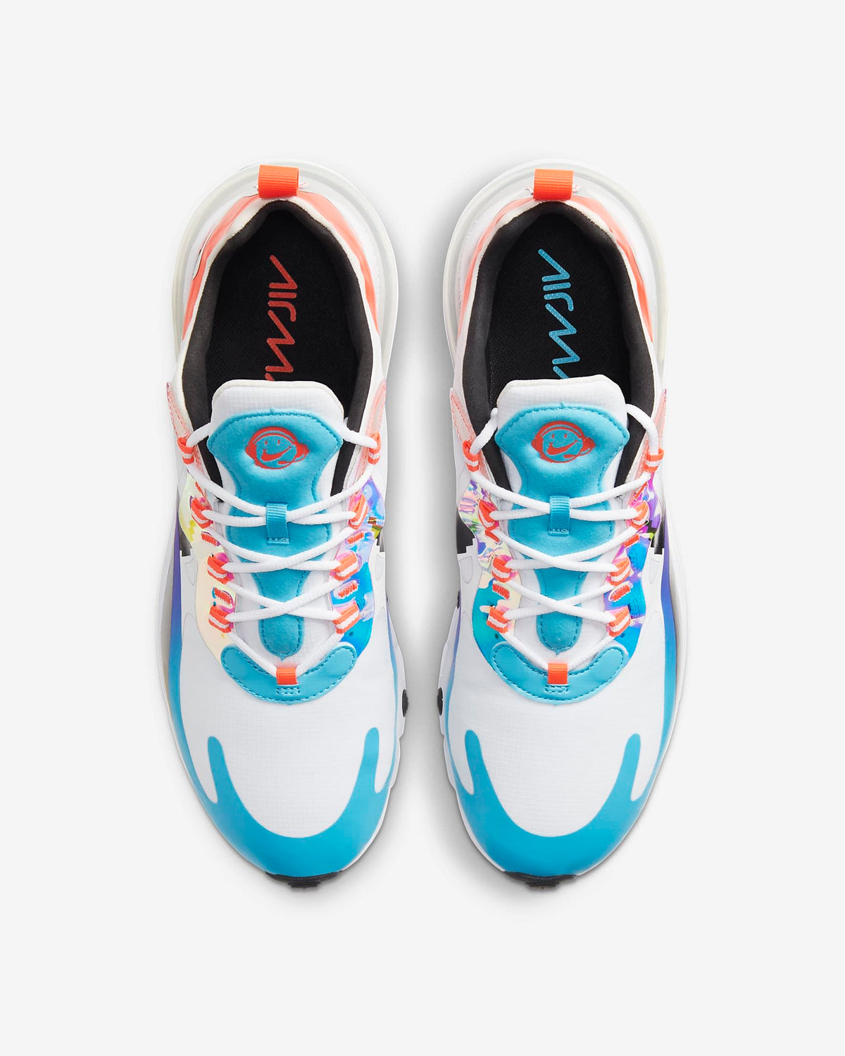 Nike Air Max 270 React Sneakers in White Blue Orange DC0833-101 - product image from the listing.