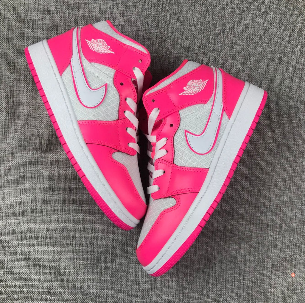 Air Jordan 1 Mid Sneakers in White Pink 555112-611 - product image from the listing.