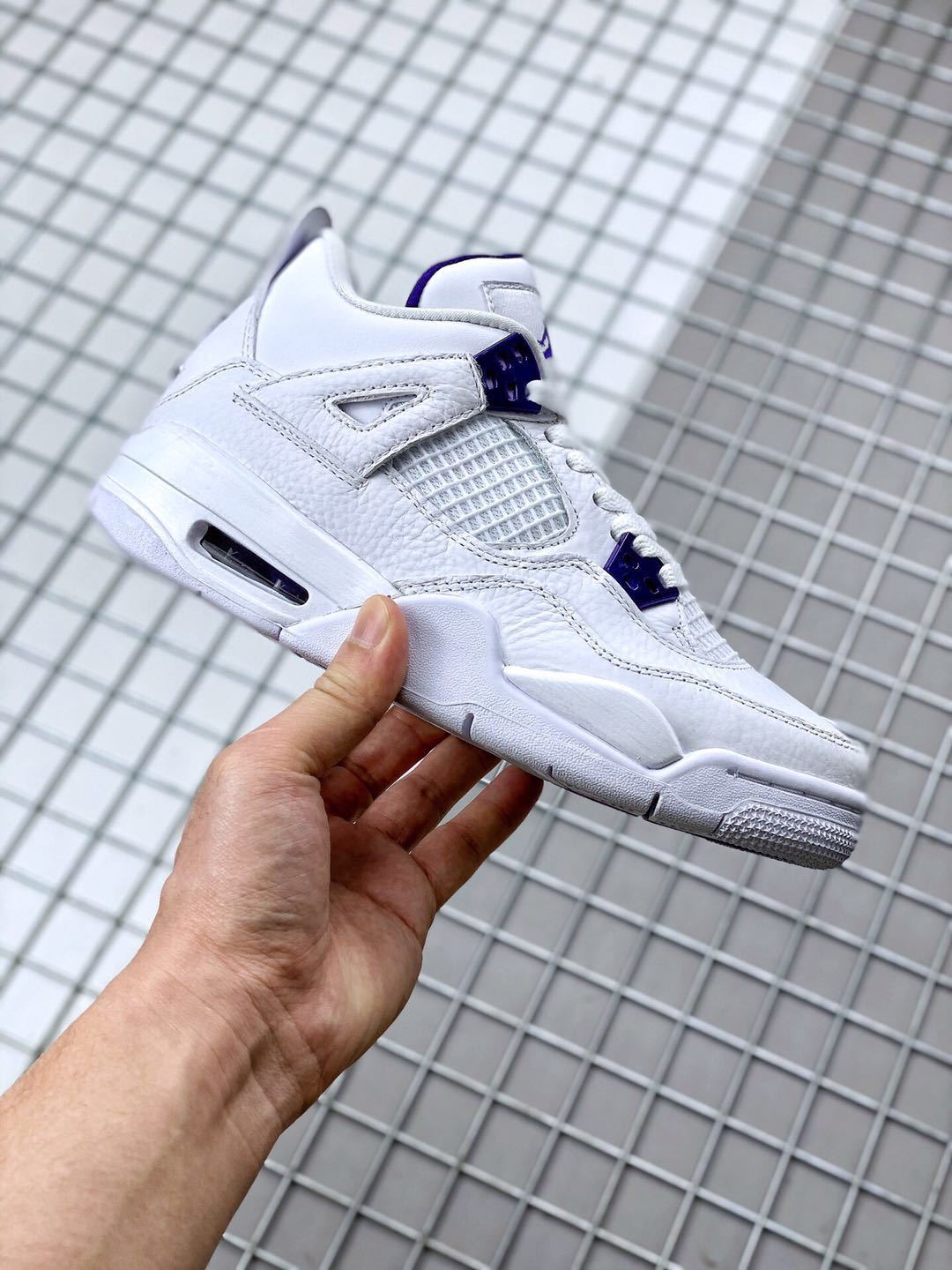 Air Jordan 4 Court Purple White and Purple Sneakers - product image from the listing.