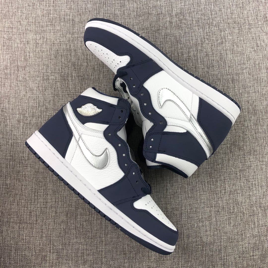 Air Jordan 1 Co.JP High Sneakers White Navy Silver DC1788-100 - product image from the listing.