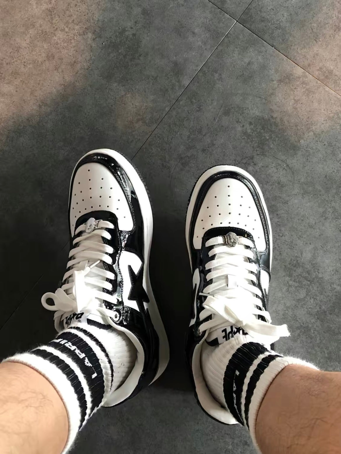 BAPE STA Low Sneakers in Black and White 1H70-191-001 - product image from the listing.
