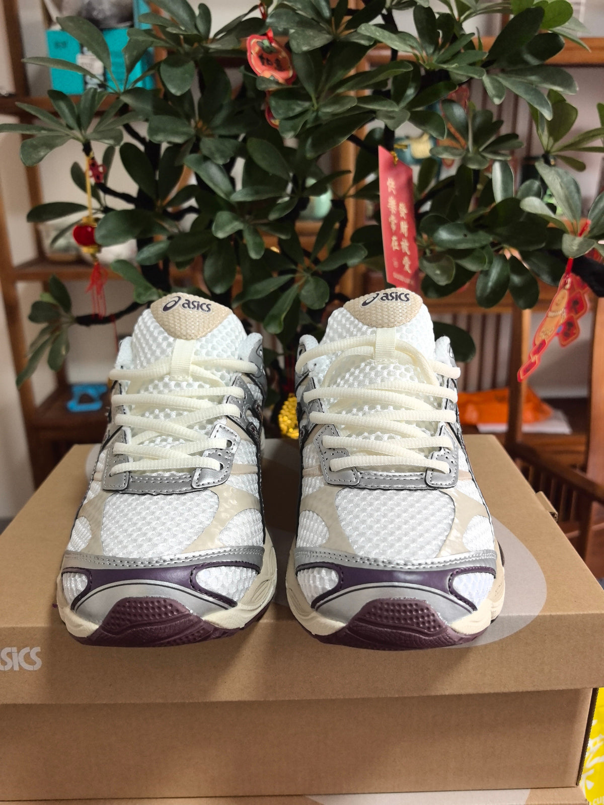 ASICS GEL-Quantum 360 Sneakers in White Cream Purple - product image from the listing.