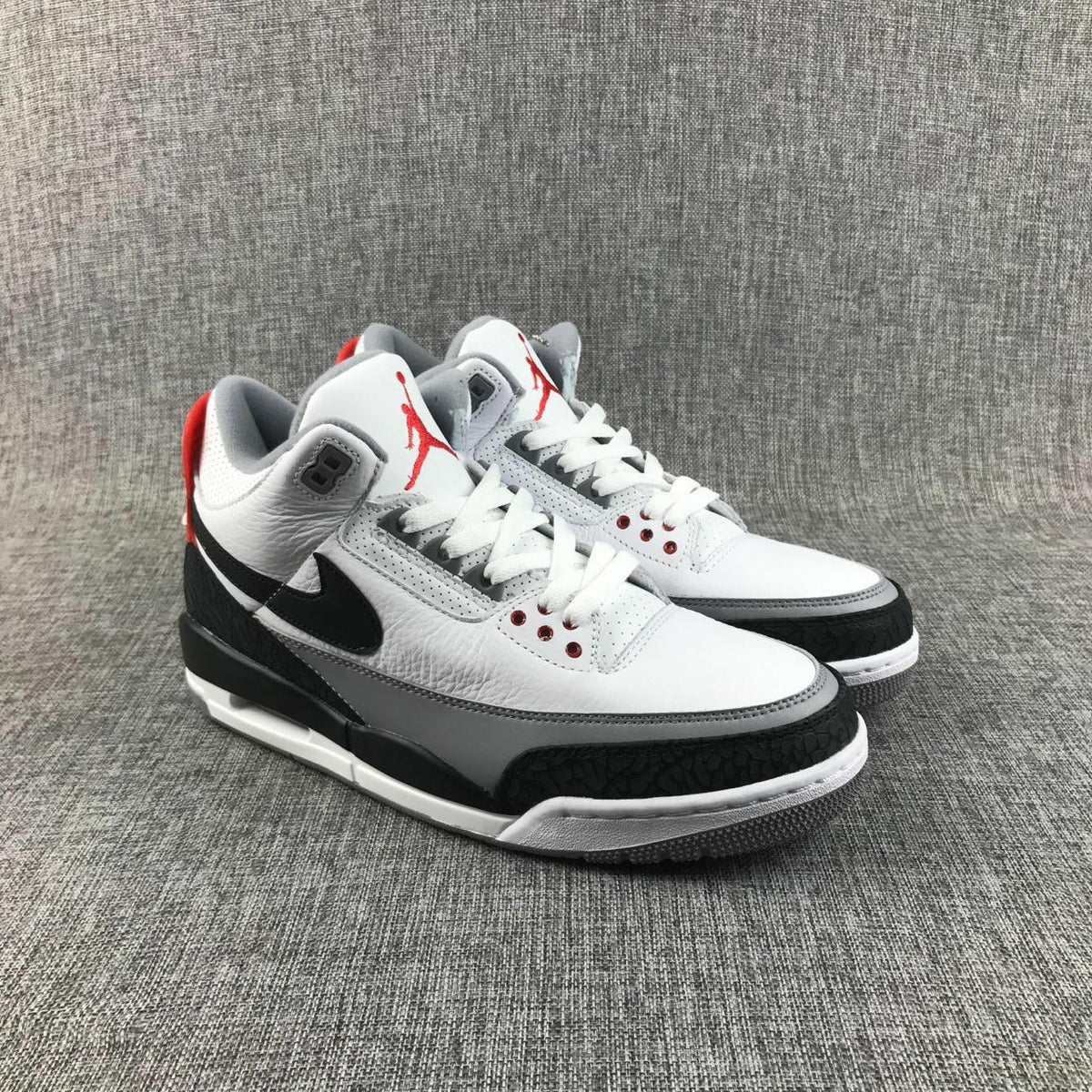 Air Jordan 3 White Grey Black Red Sneakers - product image from the listing.