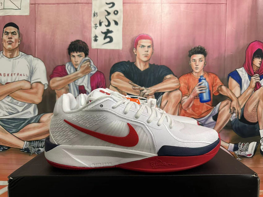 Nike Basketball Shoes in White Red - product image from the listing.