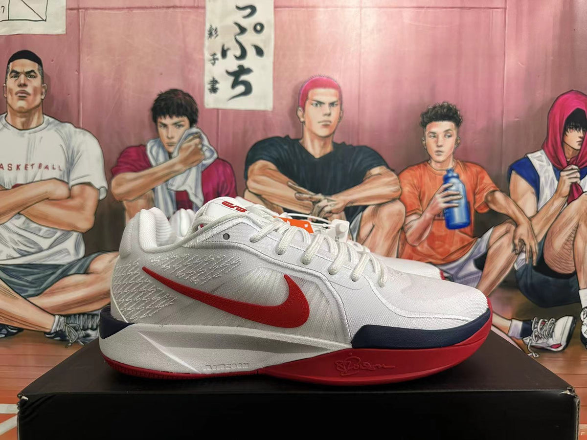 Nike Basketball Shoes in White Red - product image from the listing.