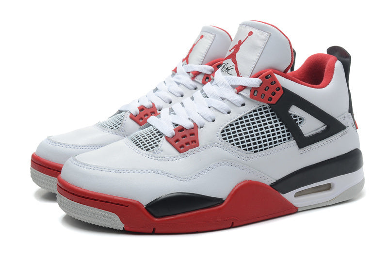 Air Jordan 4 Retro High-Top Sneakers in White and Red - product image from the listing.