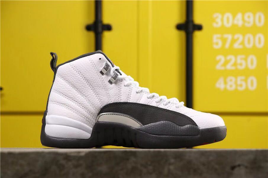 Air Jordan 12 Retro Dark Grey Sneakers in White Black - product image from the listing.