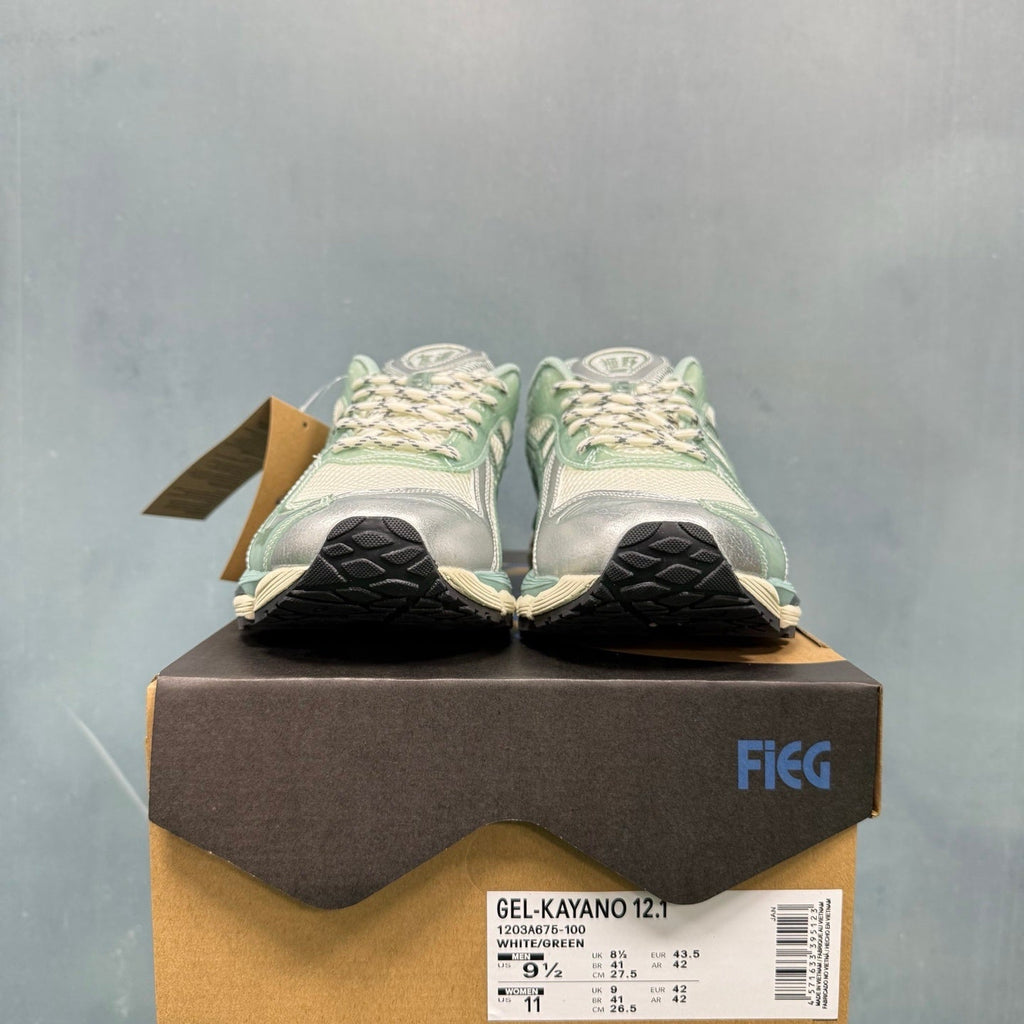 ASICS GEL-KAYANO 12.1 Sneakers in White Green 1203A675-100 - product image from the listing.