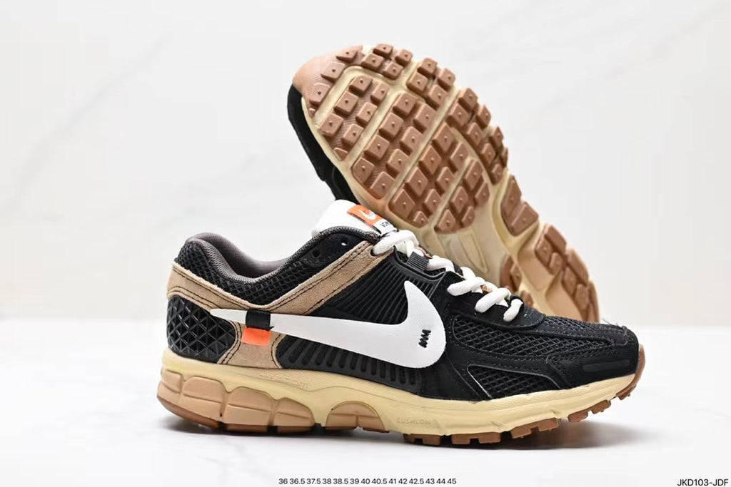 Nike Air Zoom Vomero 5 Running Shoes in Black and Beige - product image from the listing.