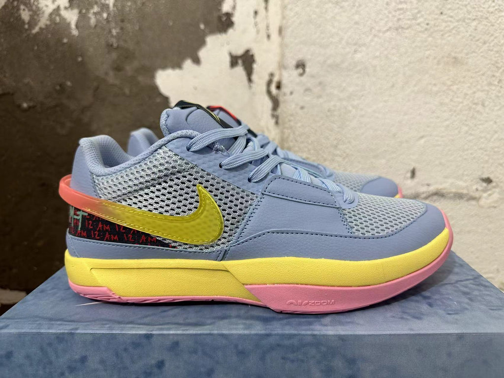 Nike Ja 1 Basketball Shoes in Blue Yellow Pink - product image from the listing.