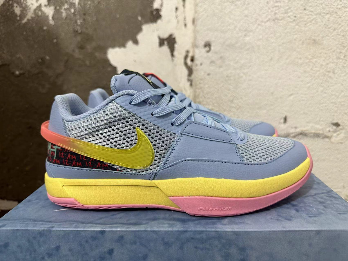Nike Ja 1 Basketball Shoes in Blue Yellow Pink - product image from the listing.
