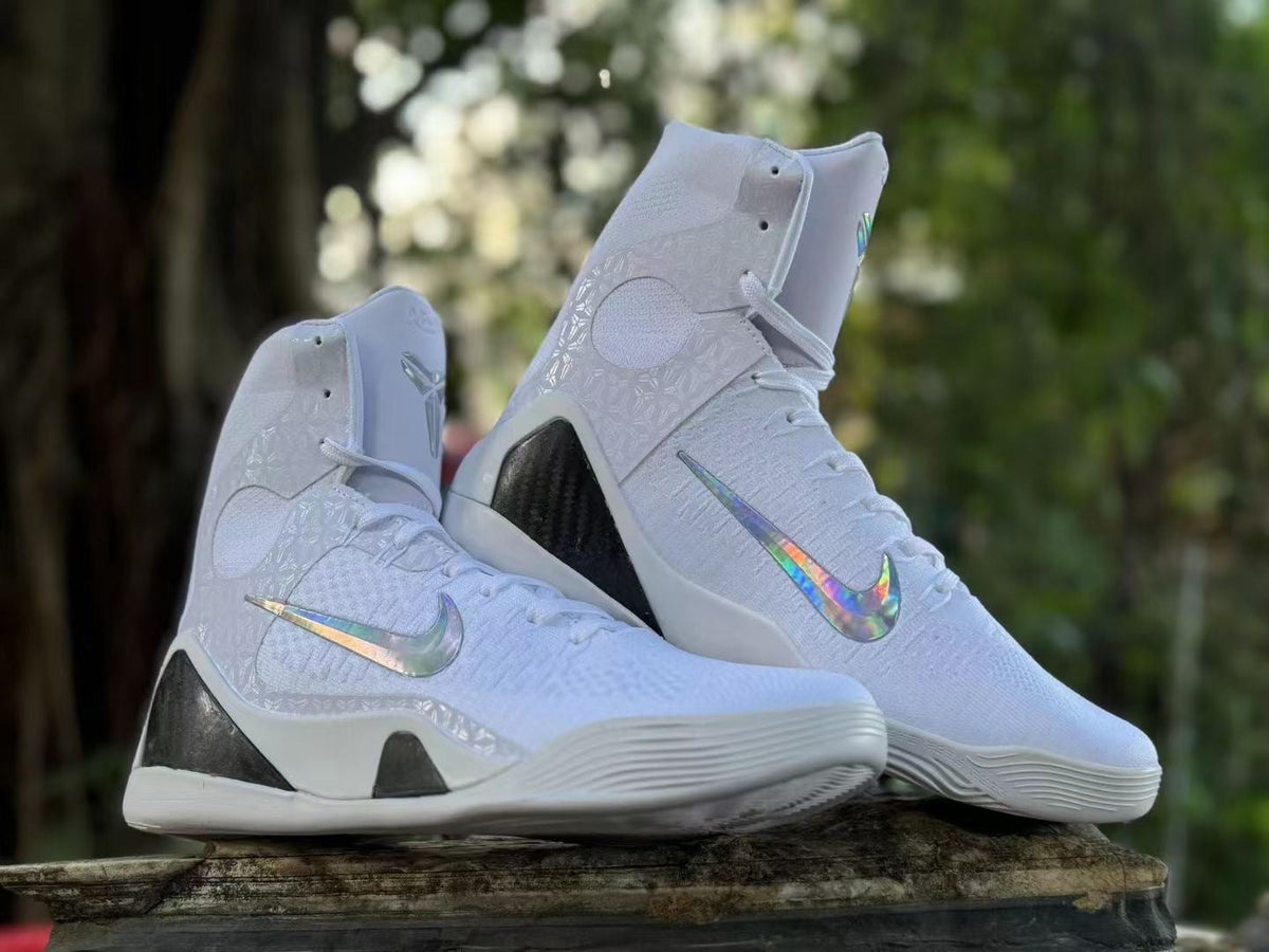 Nike Kobe 9 Elite High Halo Basketball Shoes in White - product image from the listing.