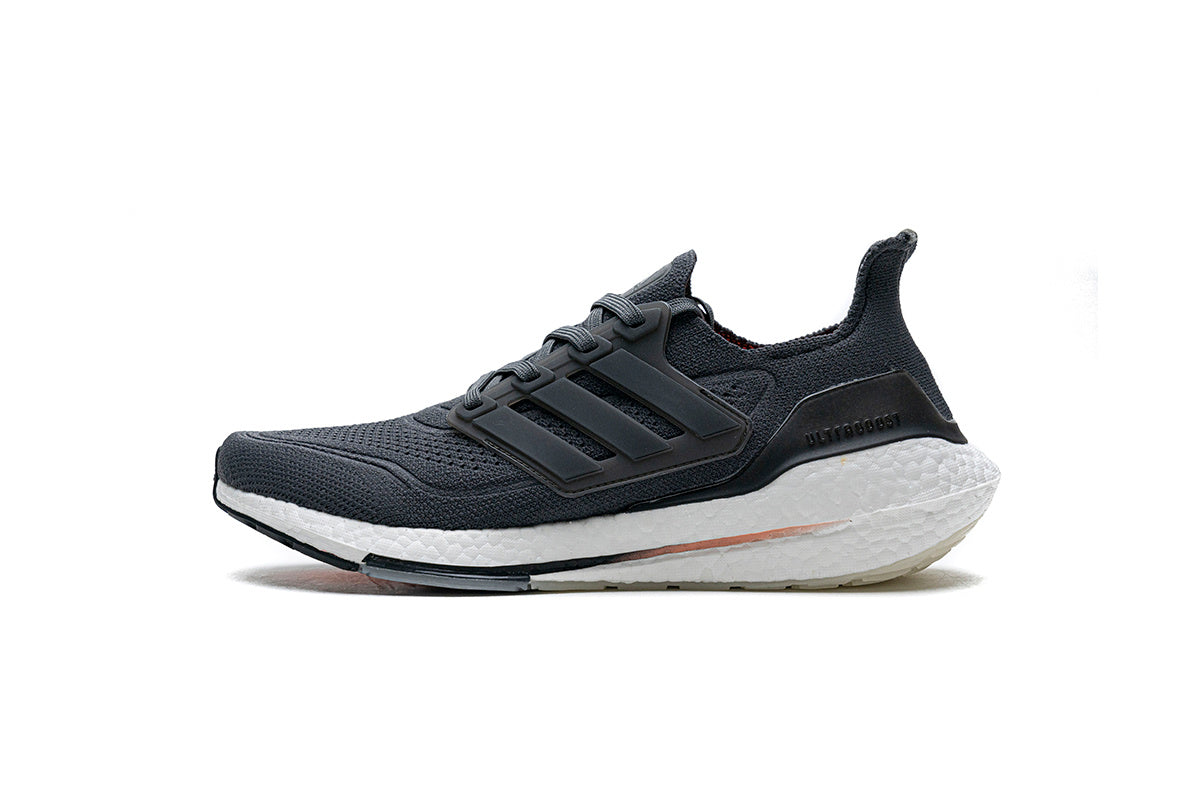 adidas UltraBoost 21 Running Shoes, in Charcoal and White FY0372 - product image from the listing.