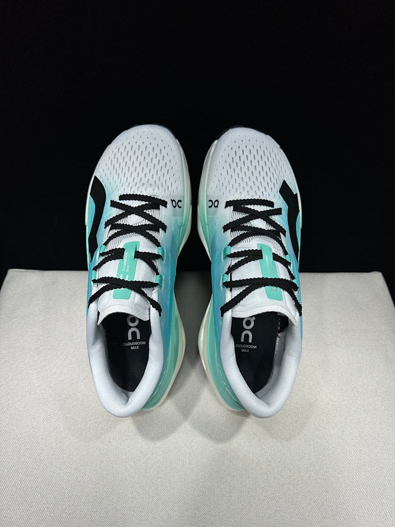 On Cloudboom Max Running Shoes, in White and Light Blue - product image from the listing.