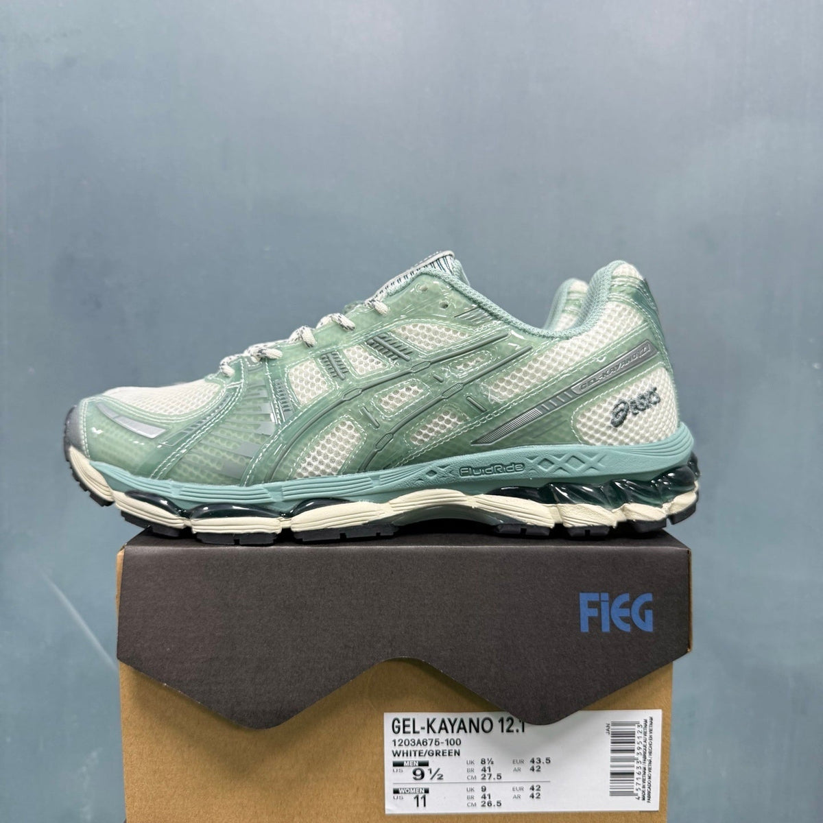 ASICS GEL-KAYANO 12.1 Sneakers in White Green 1203A675-100 - product image from the listing.