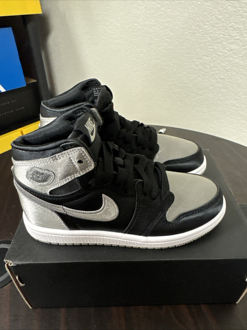 Size 10c - Jordan 1 Retro High OG (PS) Satin Shadow Size 13c Black/Grey - product image from the listing.
