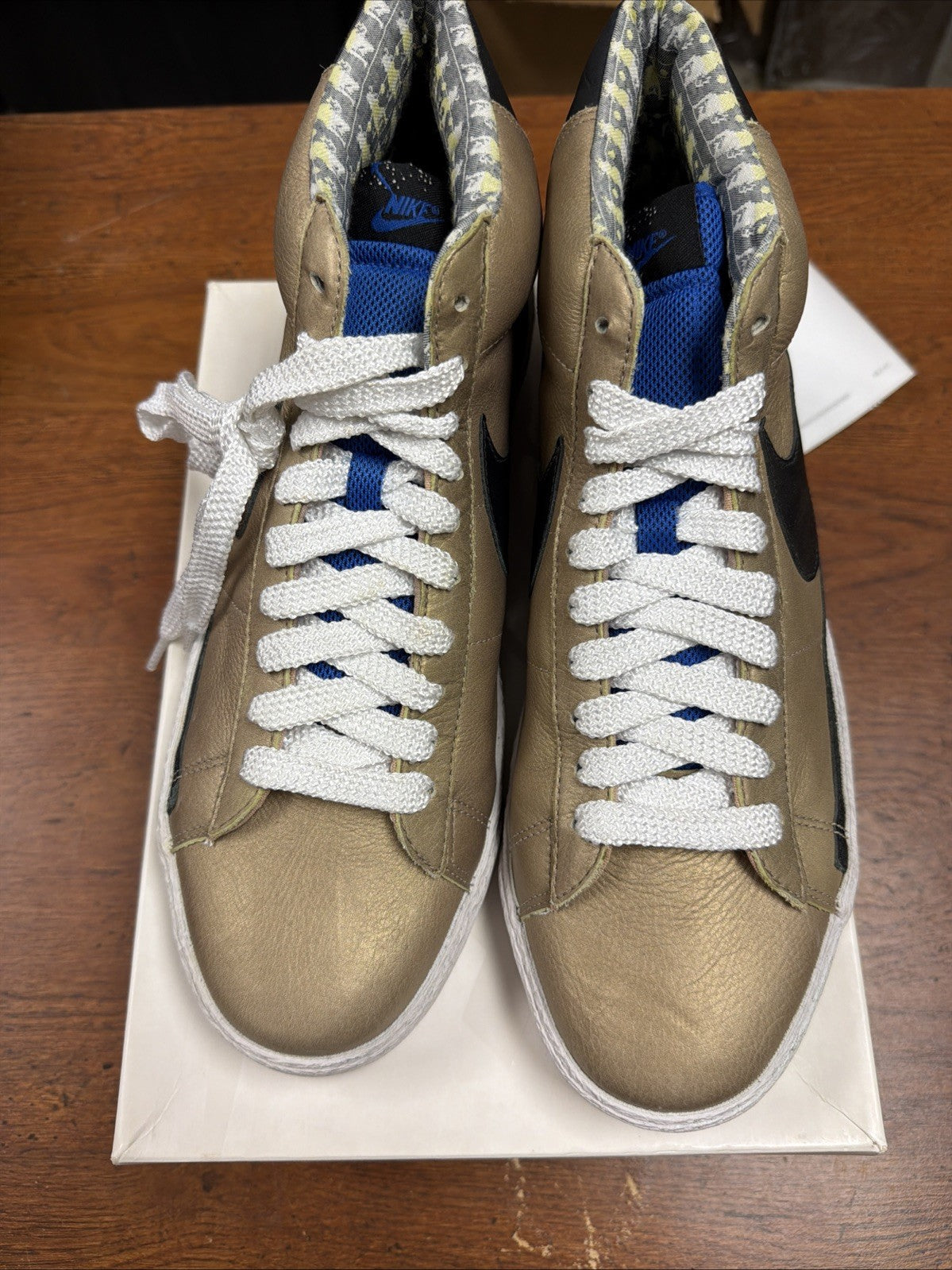 Men's Nike Blazer High Premium 316397-901 Gold Shoes Sneakers Size 13 - product image from the listing.
