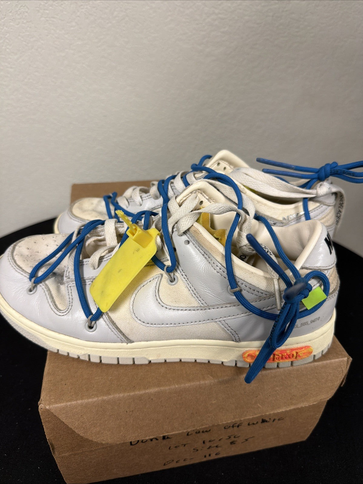 "Lot 10" Nike x Off-White Dunk Low Sail Grey Blue Size 8.5 Used Authentic - product image from the listing.