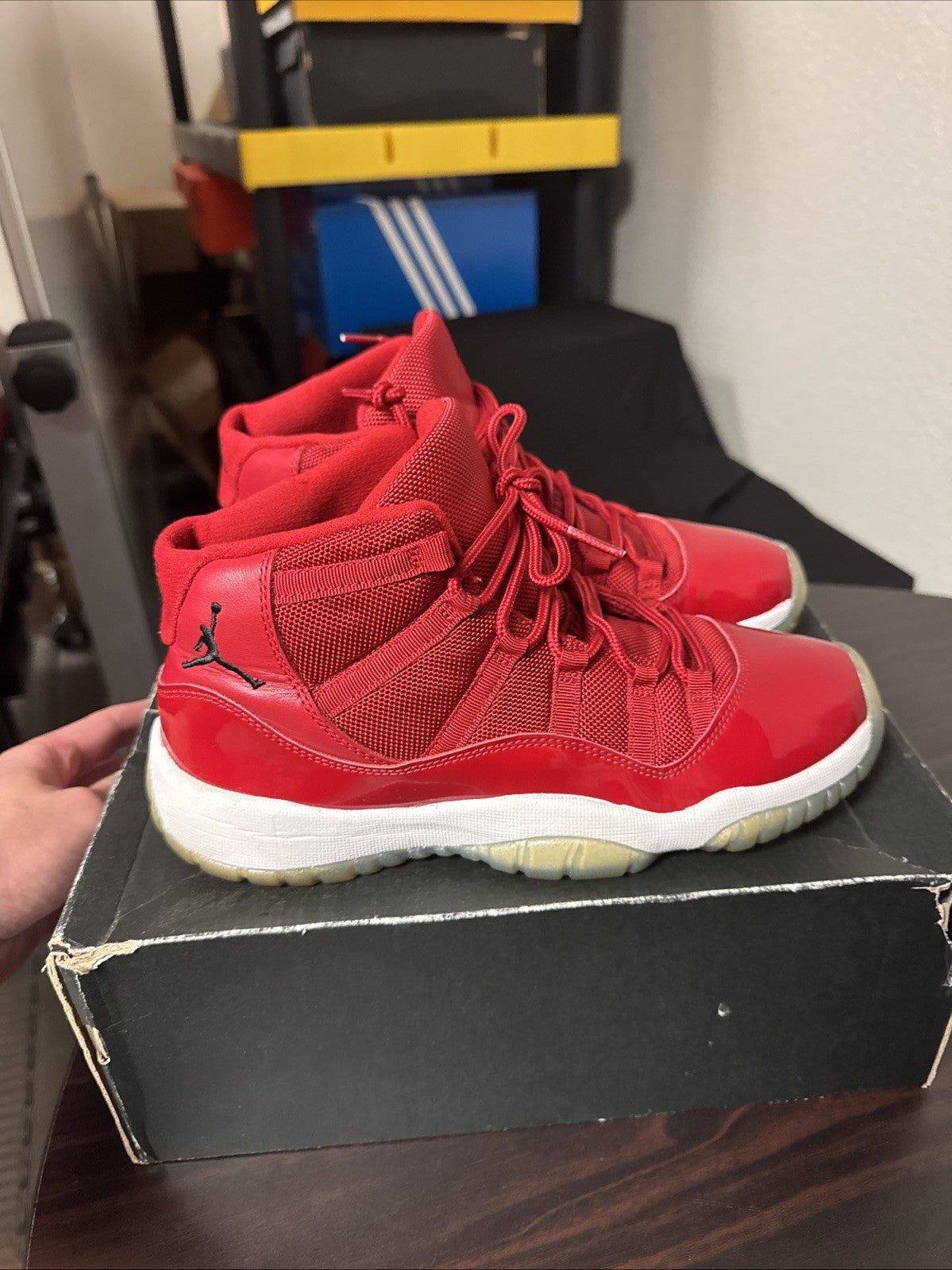 Women's Size 7Y (GS) - Jordan 11 Retro High Win Like '96 Red 8.5 378038 623 - product image from the listing.