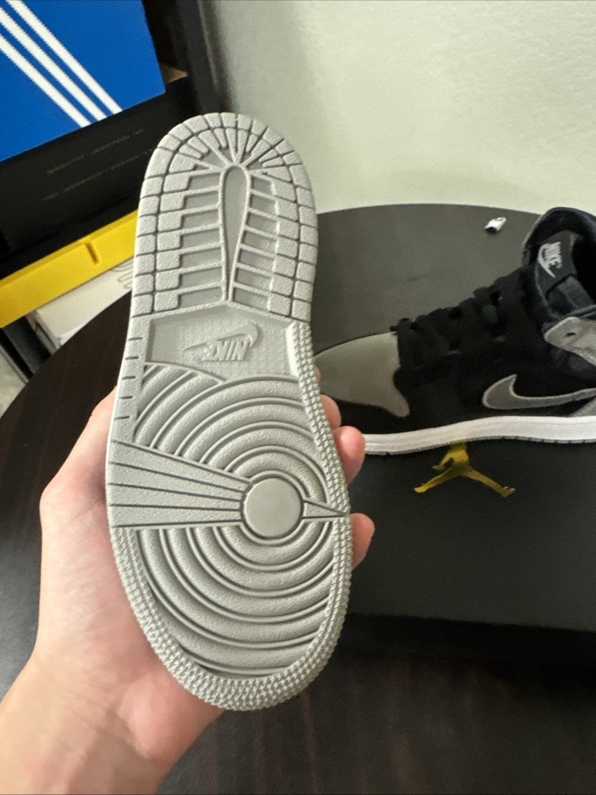 Size 10c - Jordan 1 Retro High OG (PS) Satin Shadow Size 13c Black/Grey - product image from the listing.