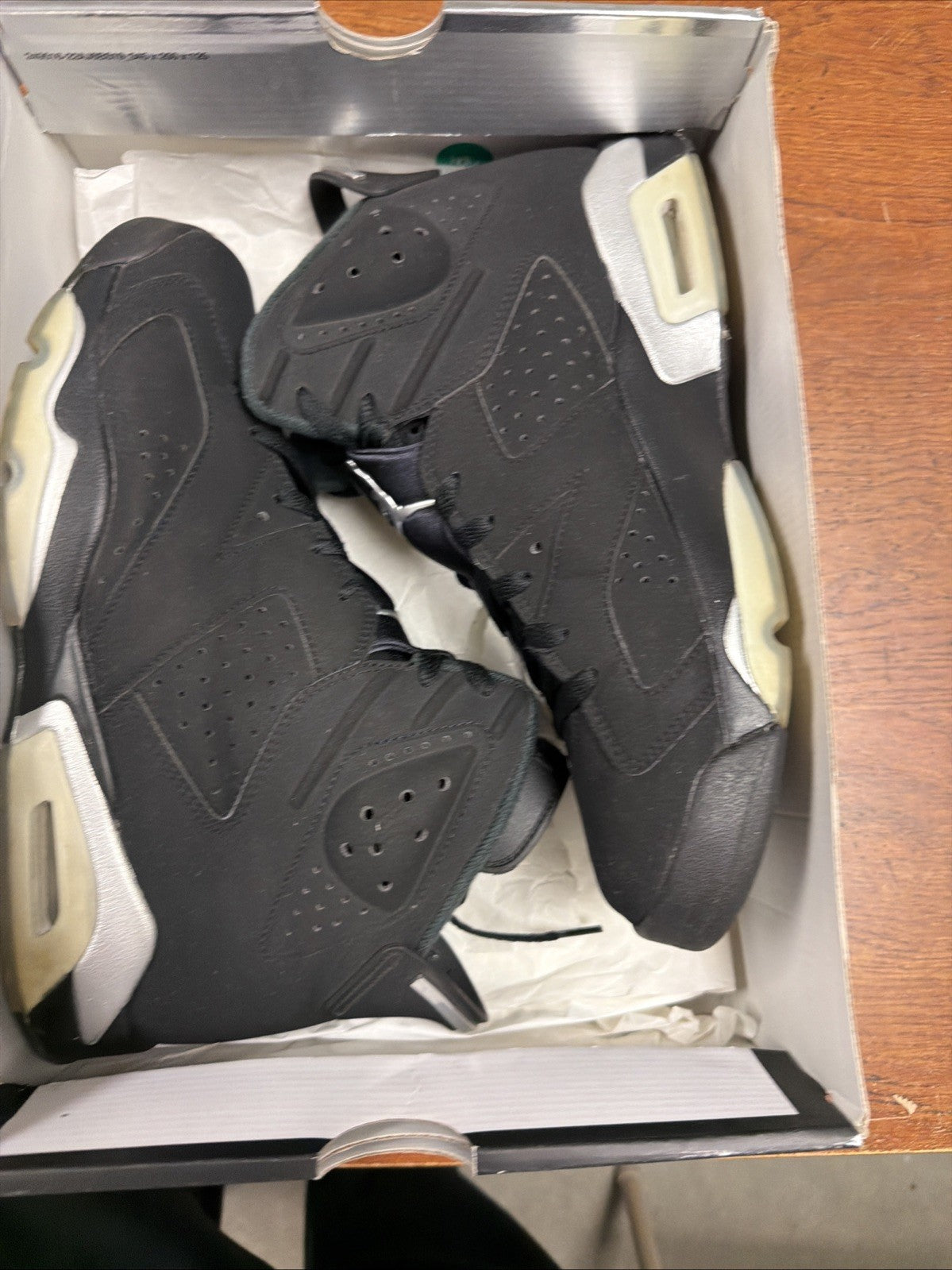 Size 10.5 Nike Air Jordan 6 Retro Chrome Black Silver Lightly Used DX2836-001 - product image from the listing.