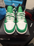 Men's Nike Air Jordan 1 Mid Size 12 Green White Athletic Leather Shoes Sneakers - product image from the listing.