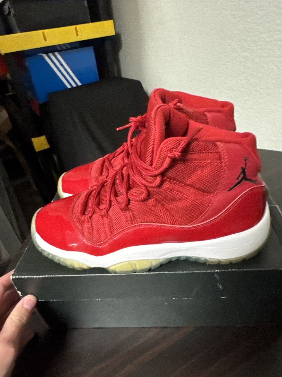 Women's Size 7Y (GS) - Jordan 11 Retro High Win Like '96 Red 8.5 378038 623 - product image from the listing.