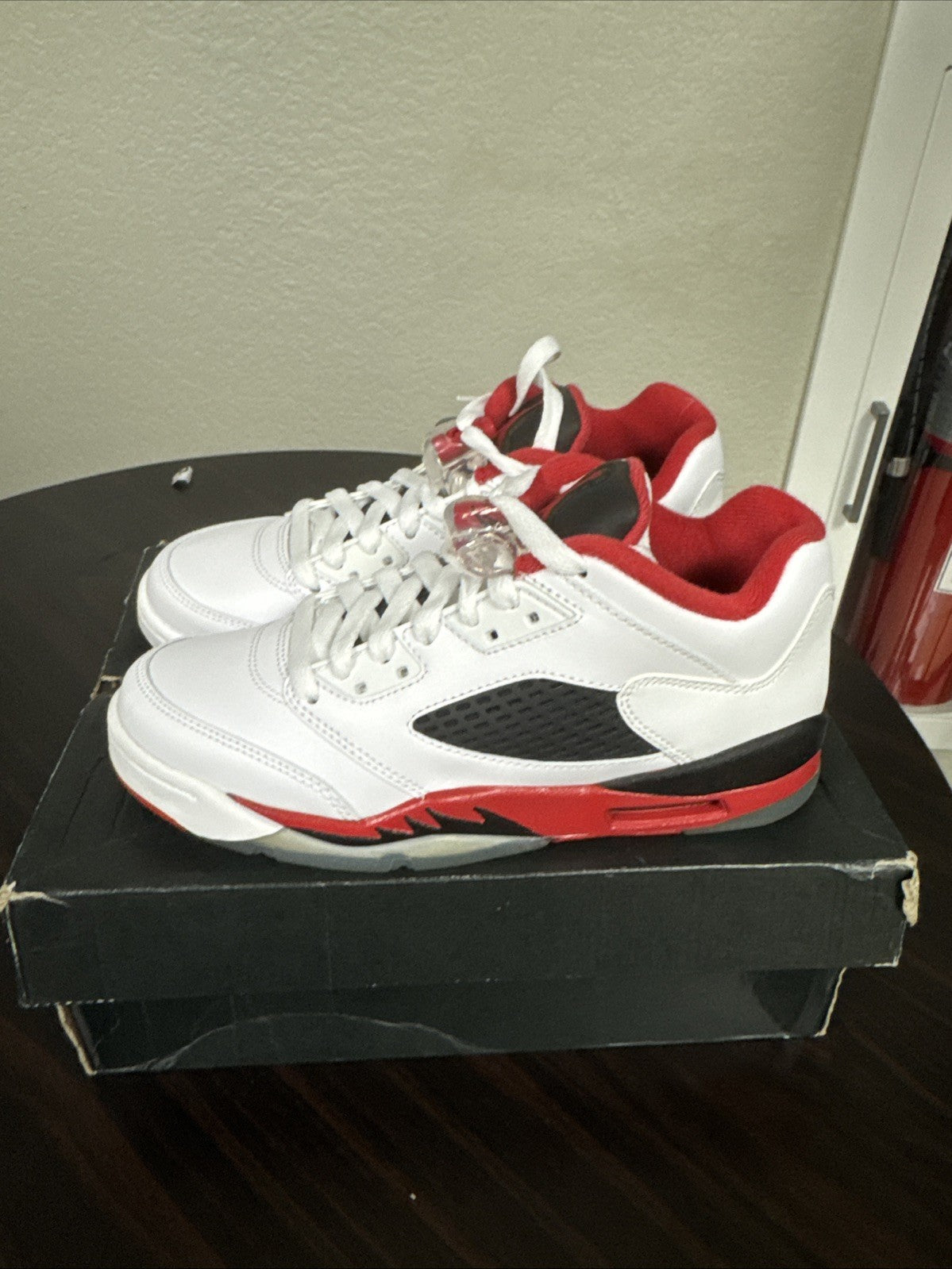 Air Jordan 5 Retro Low GS White Red Black Boys Sneakers US Size 5Y - product image from the listing.