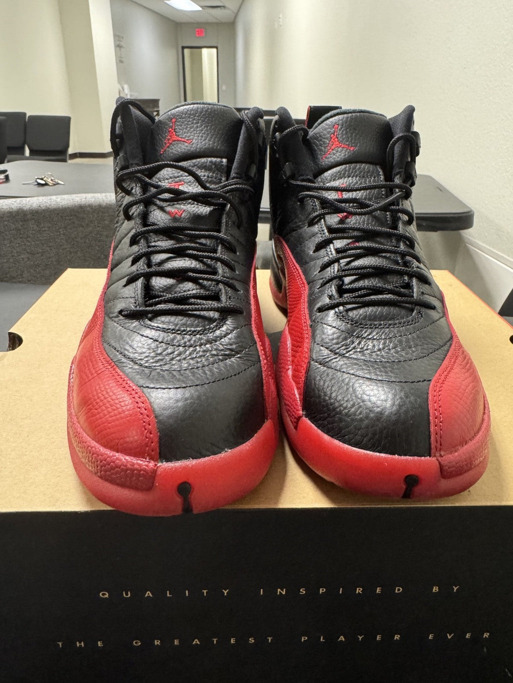 Air Jordan 12 Flu Game Black Red High Top Men's Basketball Sneakers - product image from the listing.
