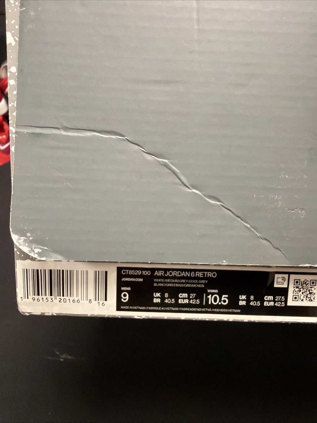 Men's NEW AUTHENTIC NIKE AIR JORDAN 6 RETRO "COOL GREY" US 9 - product image from the listing.