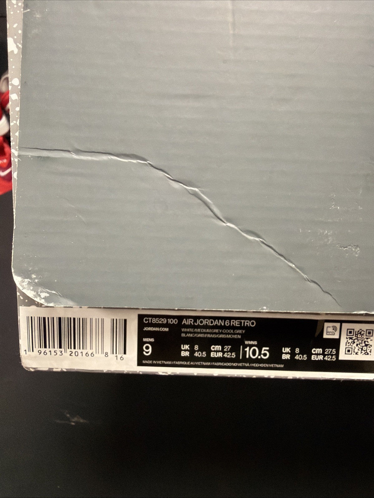 Men's NEW AUTHENTIC NIKE AIR JORDAN 6 RETRO "COOL GREY" US 9 - product image from the listing.