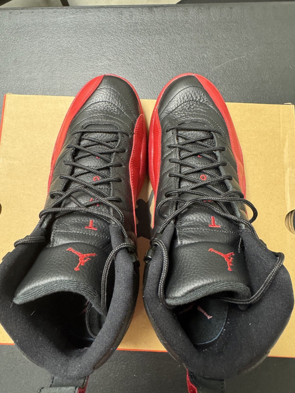 Air Jordan 12 Flu Game Black Red High Top Men's Basketball Sneakers - product image from the listing.