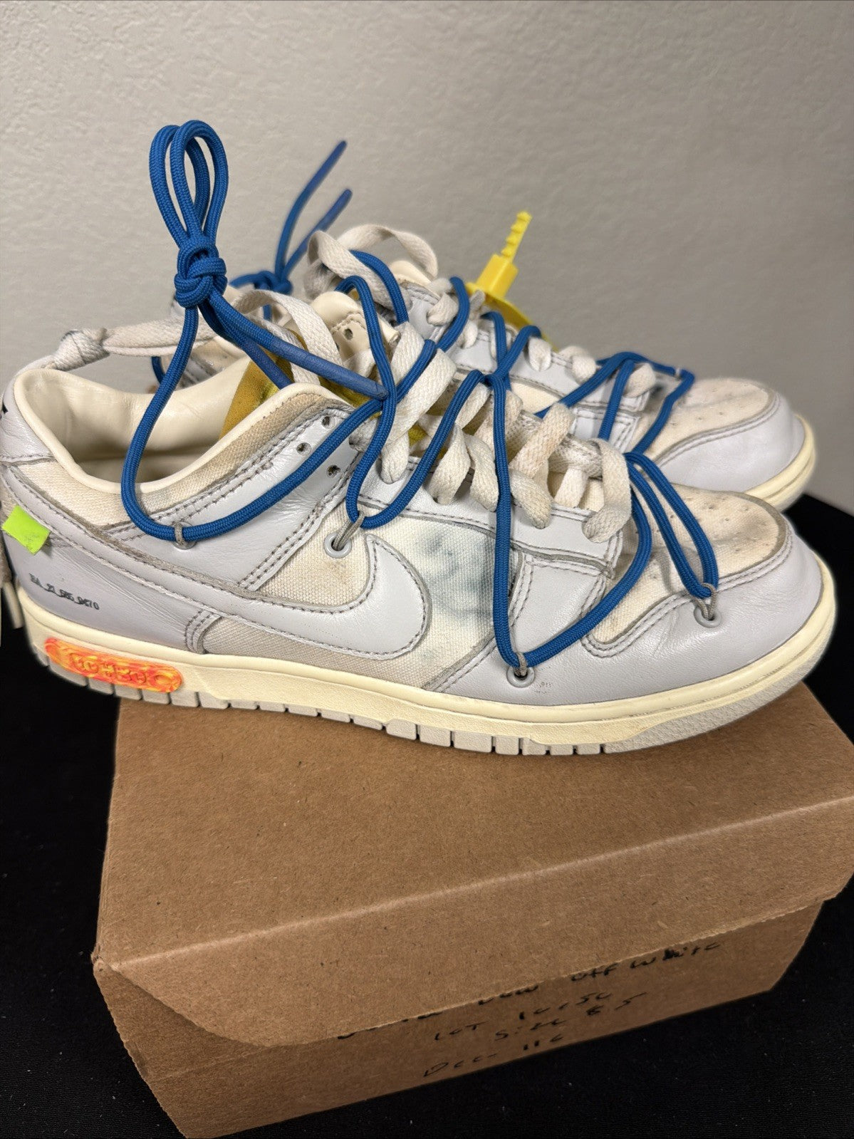 "Lot 10" Nike x Off-White Dunk Low Sail Grey Blue Size 8.5 Used Authentic - product image from the listing.
