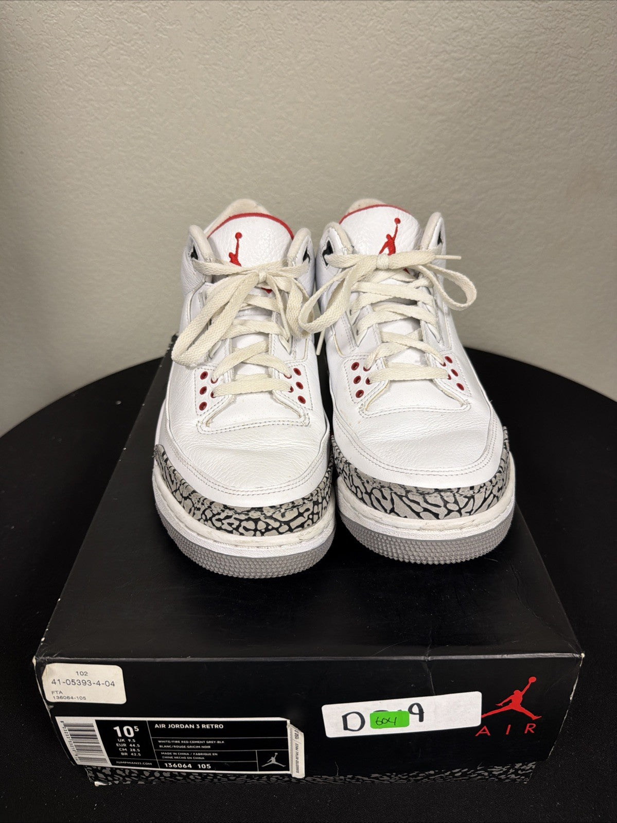 "White cement" Size 10.5 Air Jordan 3 Pre Owned (Excellent) - product image from the listing.
