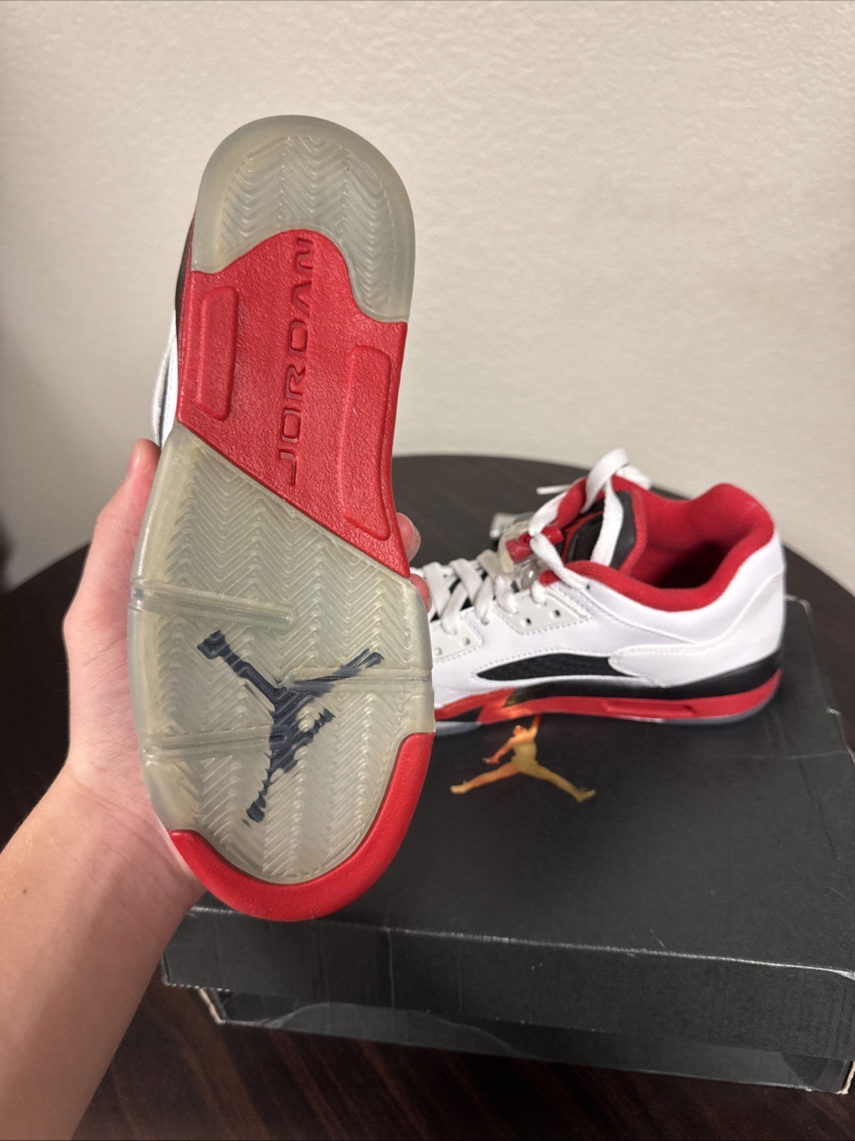 Air Jordan 5 Retro Low GS White Red Black Boys Sneakers US Size 5Y - product image from the listing.