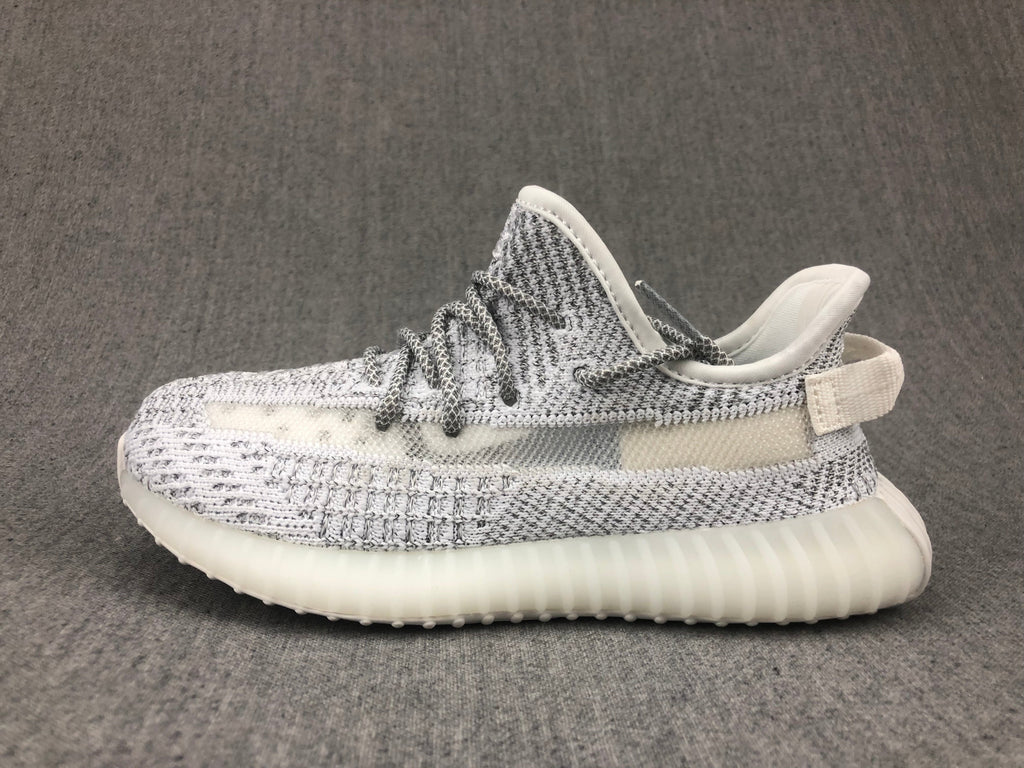 White and Gray Yeezy 350 V2 Kids Sneakers - product image from the listing.