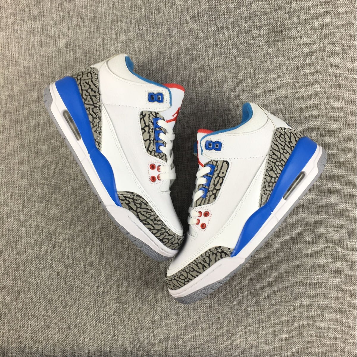 Women's Air Jordan 3 Retro White and Blue Sneakers - product image from the listing.