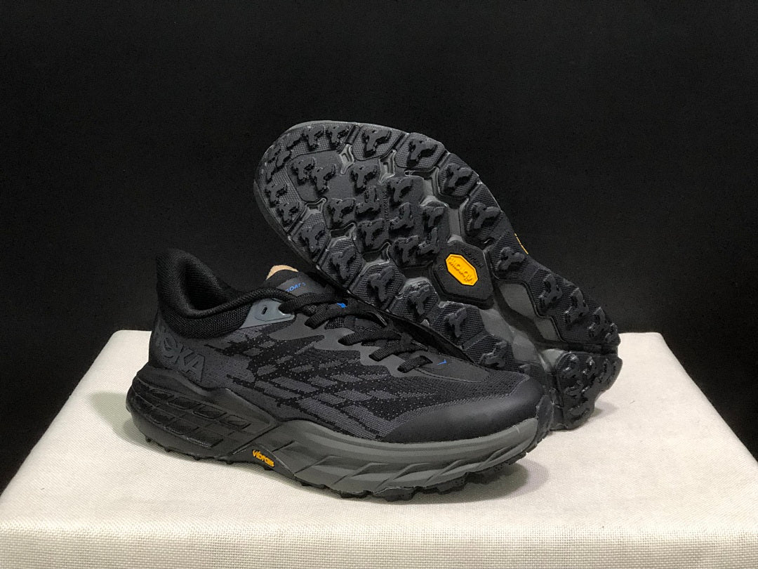 HOKA Speedgoat 5 Trail Running Shoes in Black - product image from the listing.