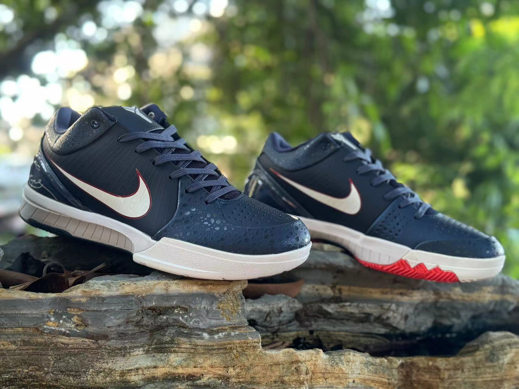 Nike Kobe 4 Basketball Footwear, Navy White Red Paris Colorway - product image from the listing.