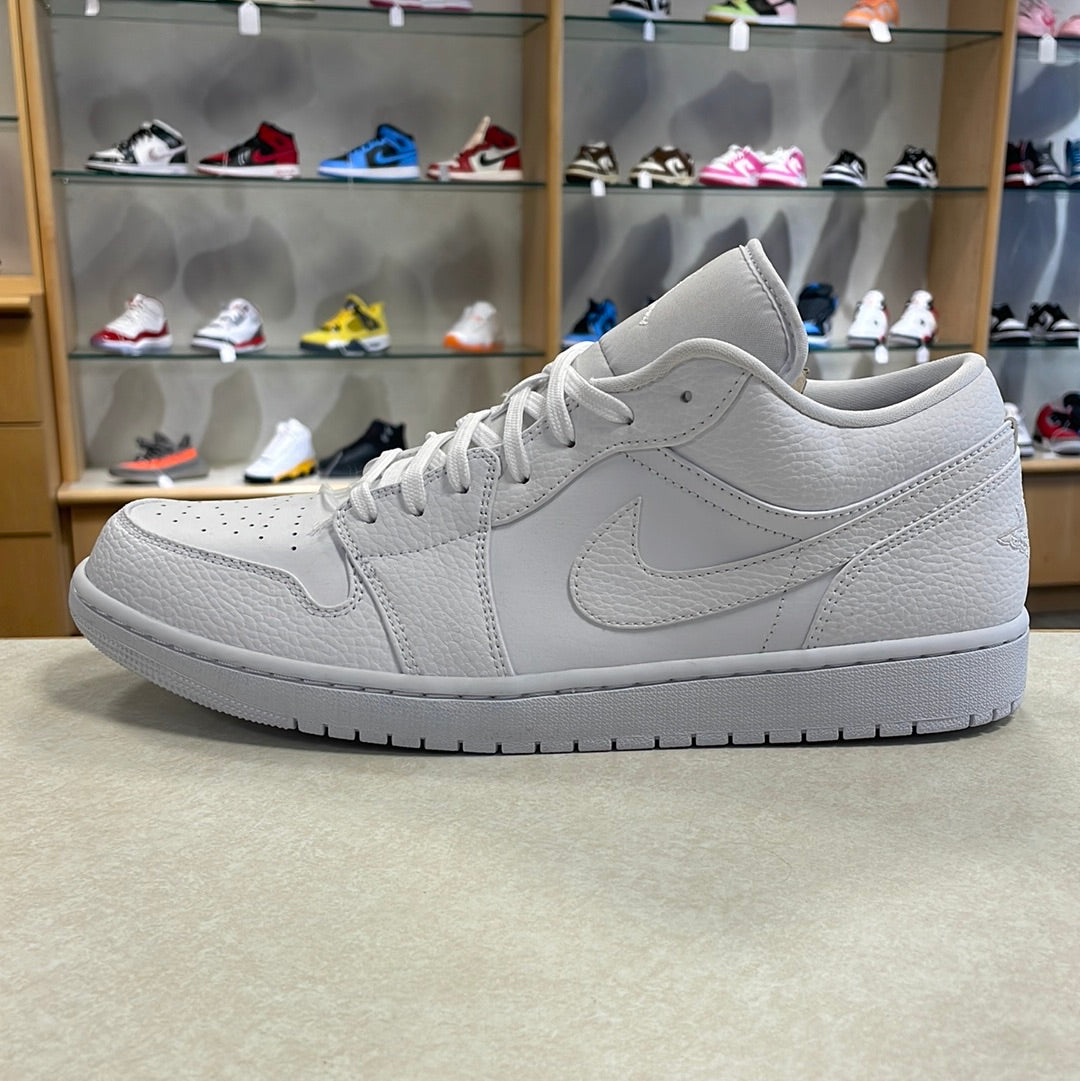 Jordan 1 Low Triple White Tumbled in Leather - product image from the listing.