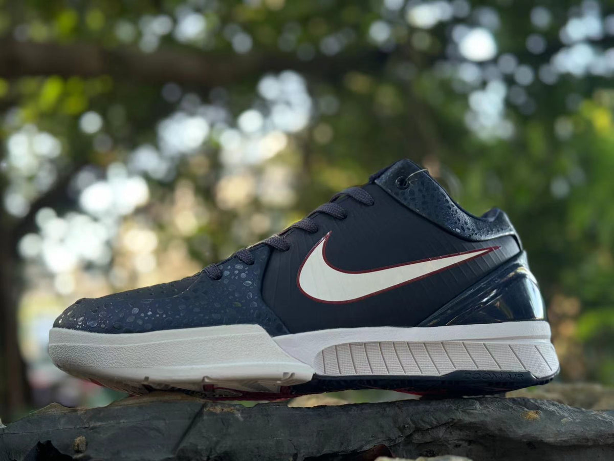 Nike Kobe 4 Basketball Footwear, Navy White Red Paris Colorway - product image from the listing.