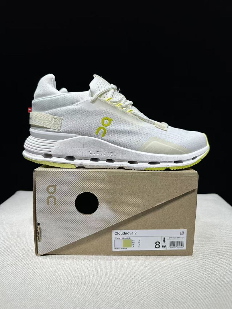 On Cloudnova 2 Sneakers in White and Lime - product image from the listing.